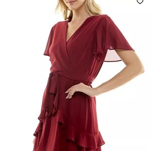 As U Wish Deep Red Ruffle Midi Dress